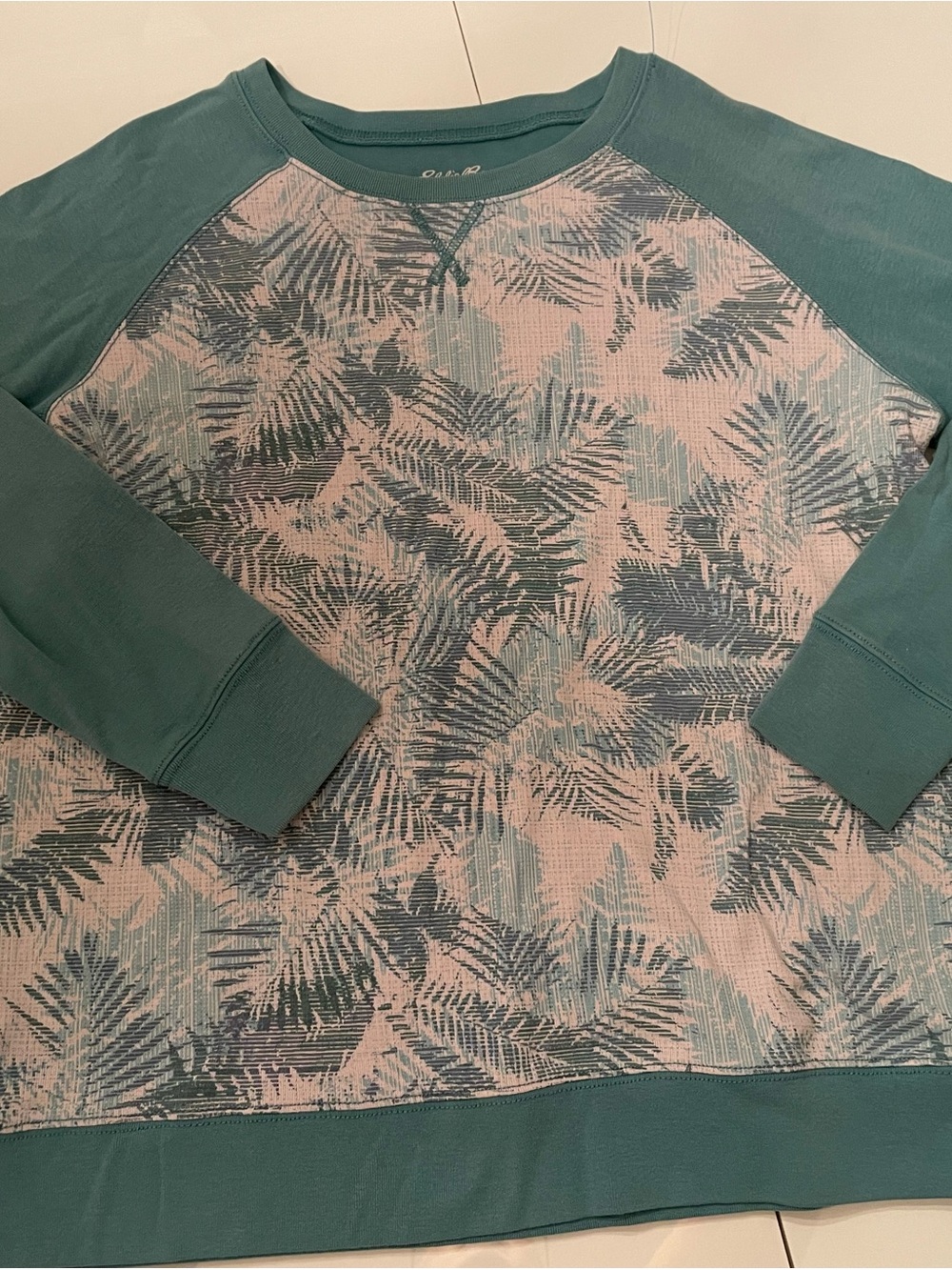 Eddie Bauer Teal Raglan Sweatshirt with Leaf Print